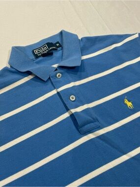 Ralph Lauren Blue and White Striped Polo with Yellow Pony